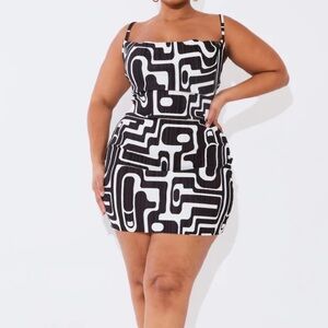 Pretty Little Thing Plus Black Printed Plisse Cowl Neck Bodycon Dress
